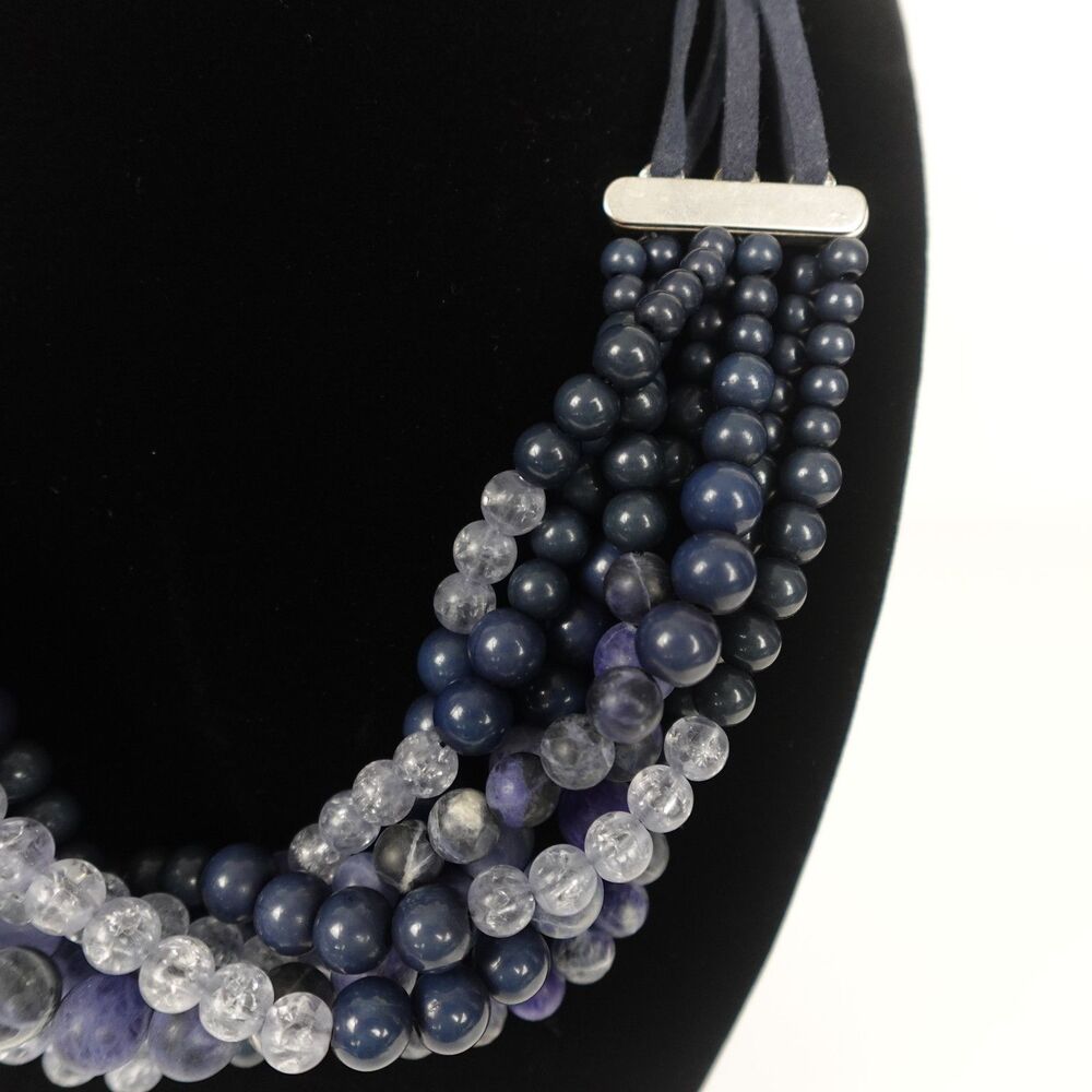 Chico's Multi-Strand Beaded Statement Necklace Blue Purple Clear Fashion Jewelry - Picture 8 of 10